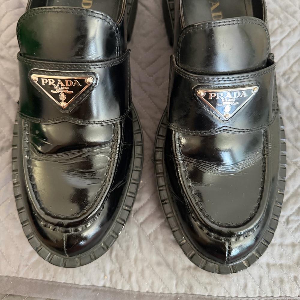 Prada unisex Black chocolate brushed Loafers - Picture 3 of 7